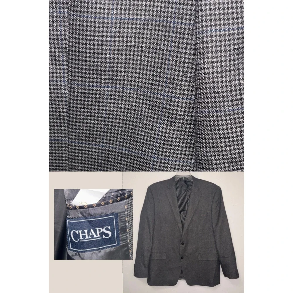 Chaps Ralph Lauren Gray‎ Black Blue Plaid Jacket Blazer Men's 44R